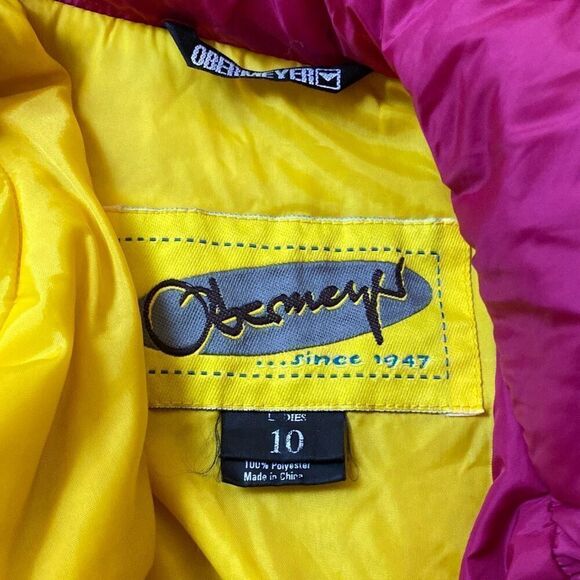 Women Obermeyer Pink Ski Snow Jacket Zip Front Collar Hood Sz 10 - Picture 8 of 8